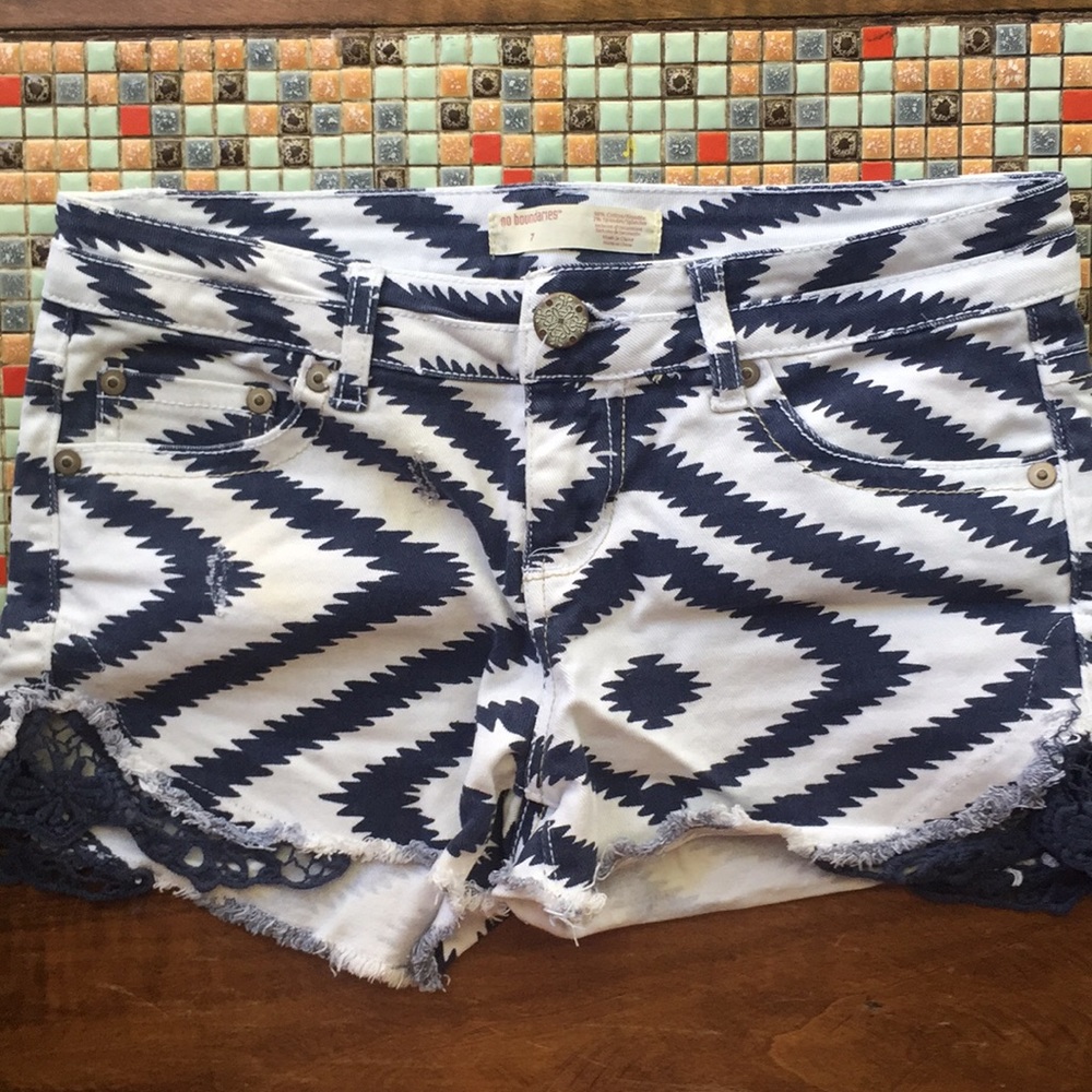 Blue and White patterned shorts
